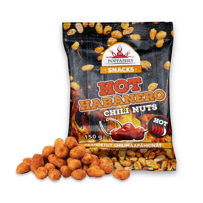 Poppamies Hot Habanero Chili nuts - Spicy Peanuts are Great choice for snacking - Gluten-Free Lactose-free Vegan - Hot Spiciness - 150g