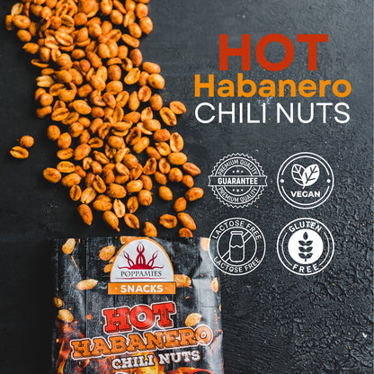 Poppamies Hot Habanero Chili nuts - Spicy Peanuts are Great choice for snacking - Gluten-Free Lactose-free Vegan - Hot Spiciness - 150g