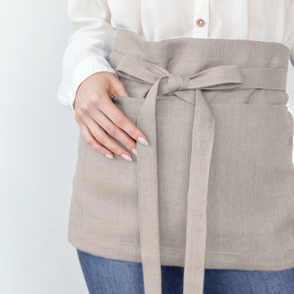 Natural Linen Apron with pockets | Half Apron for Men and Women, Adjustable Ties