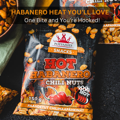 Poppamies Hot Habanero Chili nuts - Spicy Peanuts are Great choice for snacking - Gluten-Free Lactose-free Vegan - Hot Spiciness - 150g