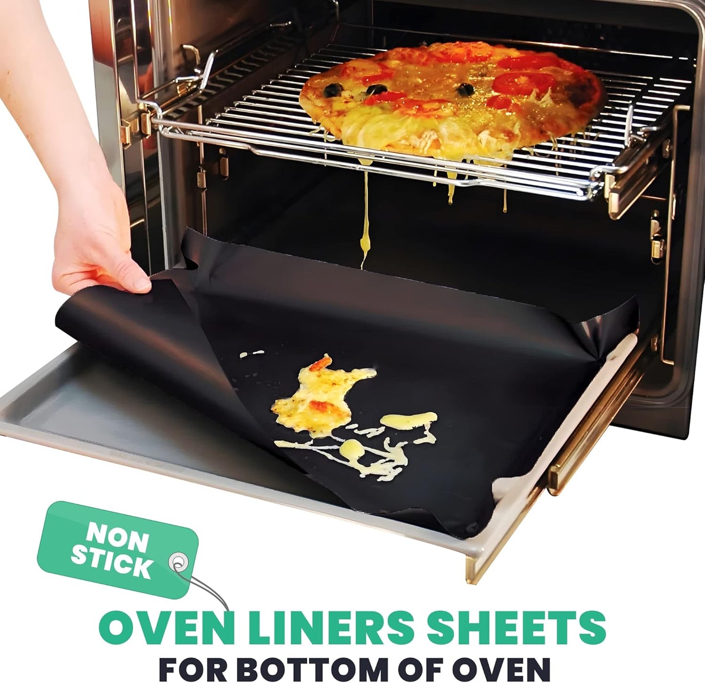 Large Oven Liners for Bottom of Oven - 2 Pack Heavy Duty Teflon Sheet for Gas Electric and Fan Assisted Ovens - Reusable Non-Stick Baking Mats 50x40cm