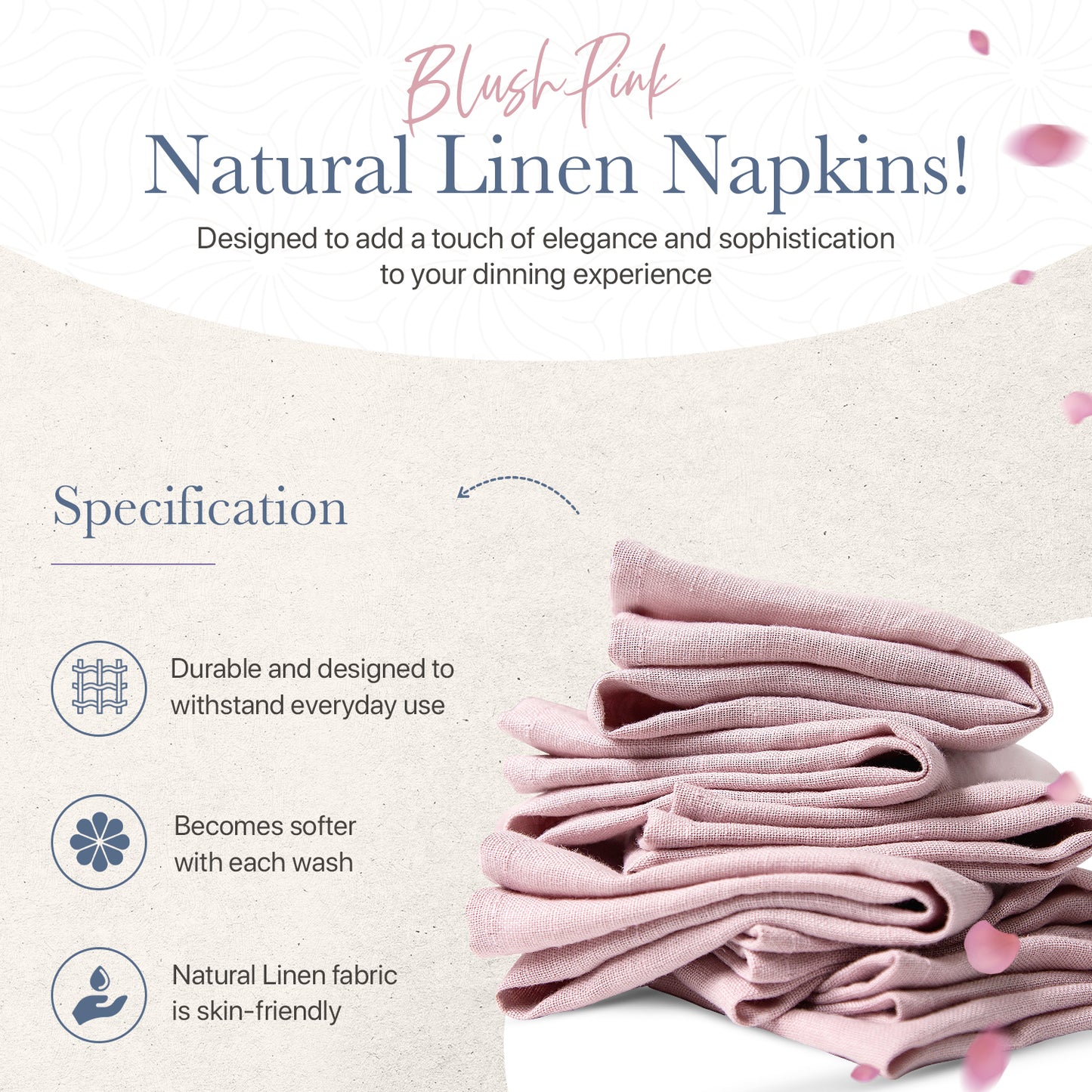 Natural linen napkins for any occasion, pink clothes, handmade, nice dinner table 