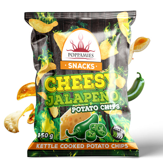 Poppamies Spicy Jalapeno & Cheese Potato Chips – Extra Crispy – Mild Heat with Delicious Flavor – 150g Pack