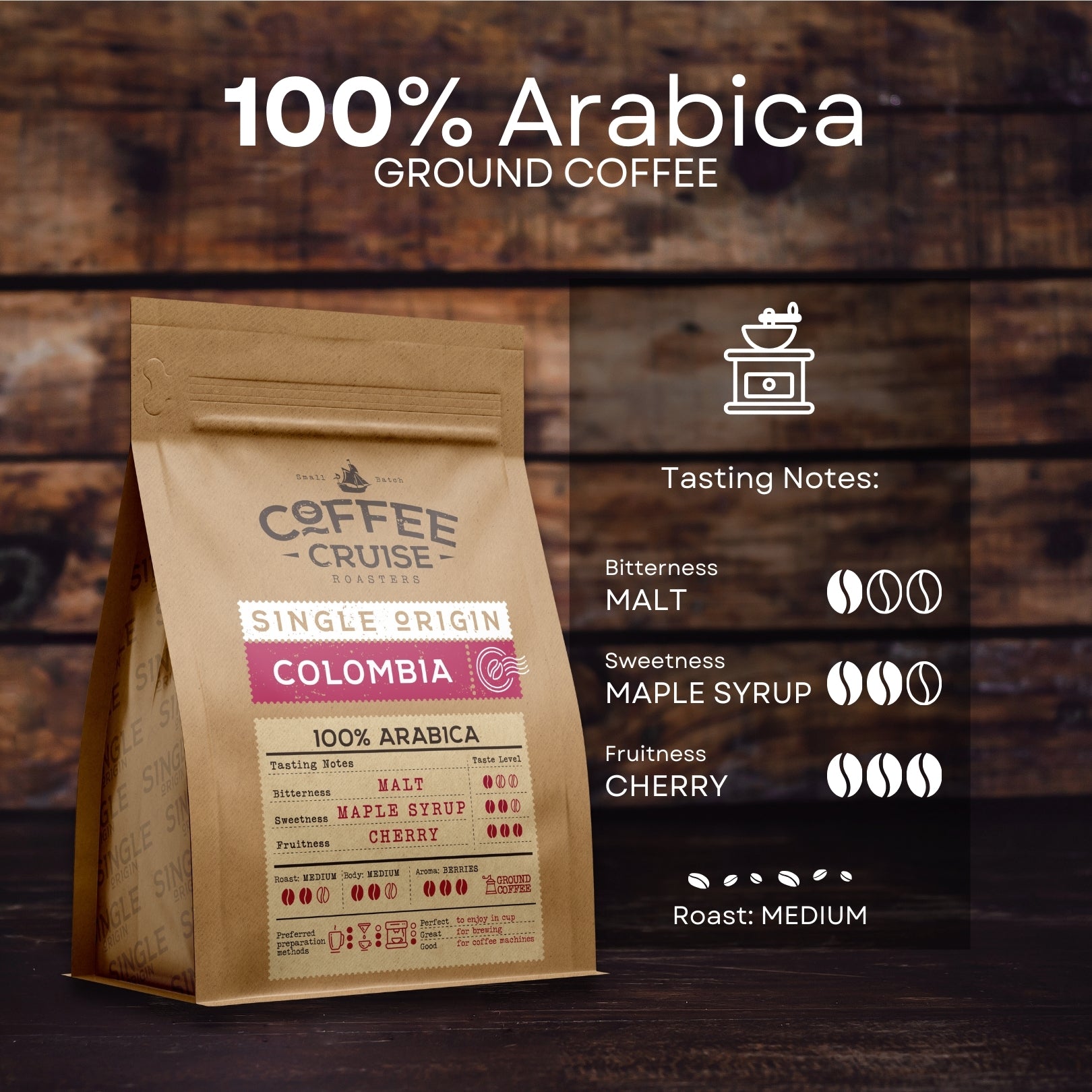 Colombia Coffee cruise, lukata ground coffee uk, 100 Arabica