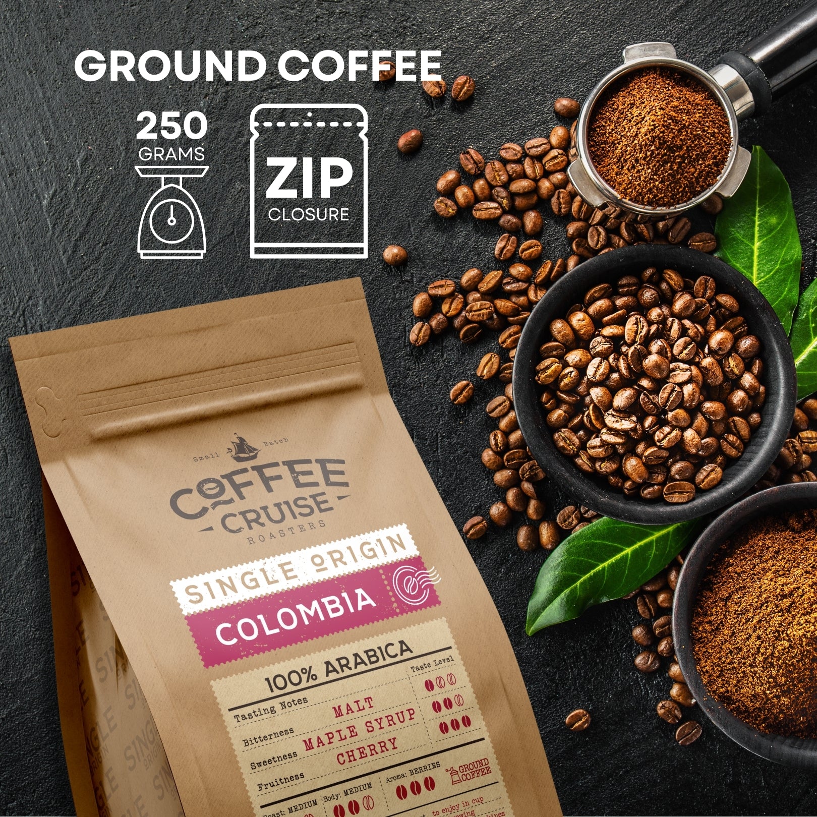 Colombia Coffee cruise, lukata ground coffee uk, 100 Arabica