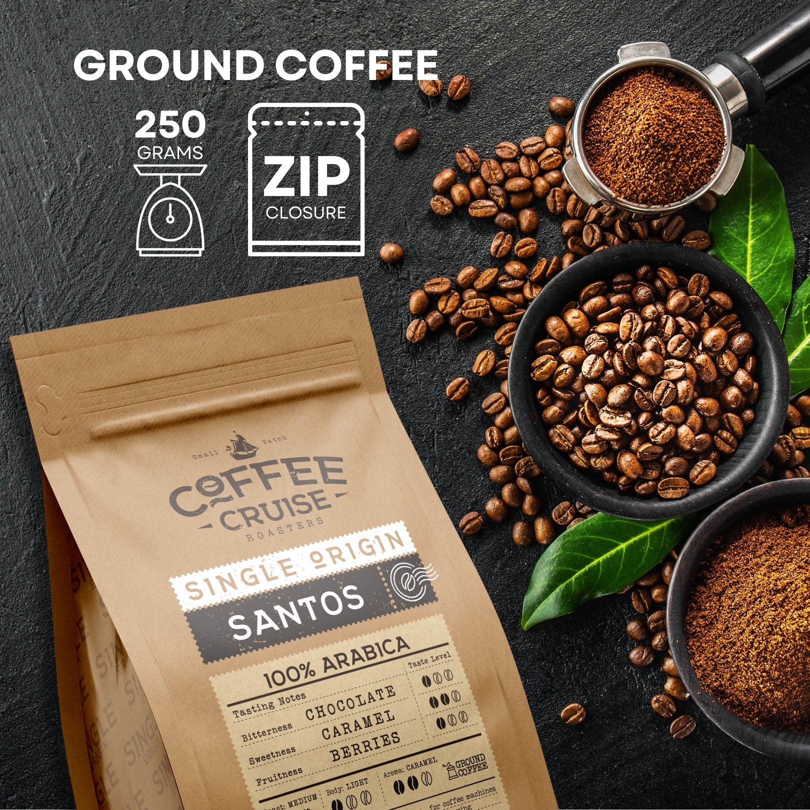 Santos Coffee cruise, lukata ground coffee uk, 100 Arabica