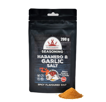 Poppamies Habanero & Garlic Salt - Great for grilling roasting or Everyday meals - Spiciness: HOT - Large Pack (200g)