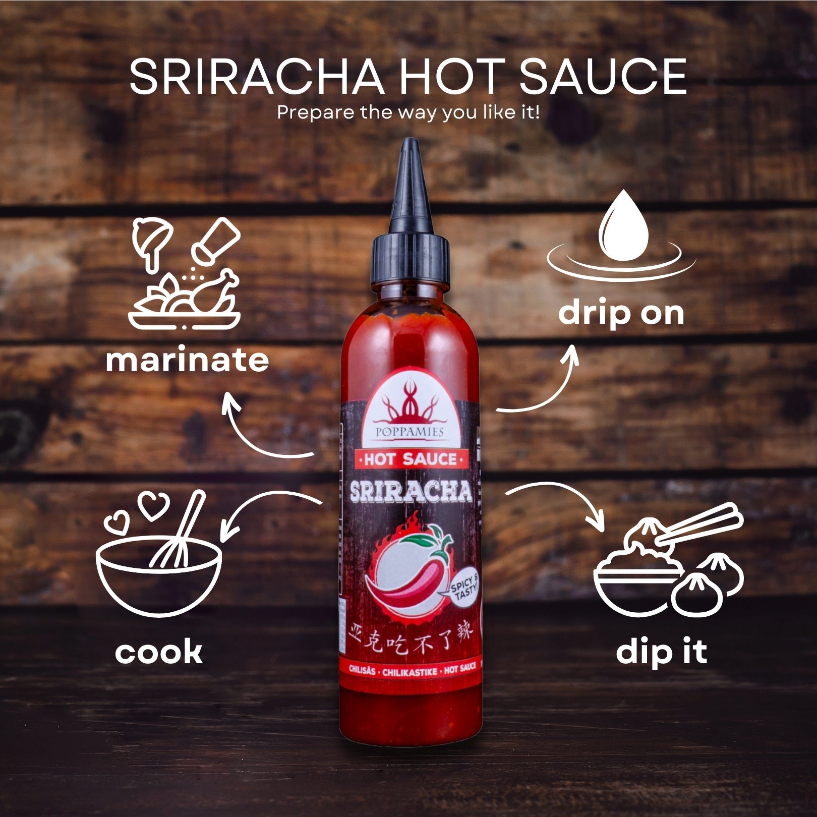 Sriracha hot sauce, vegan sauce, gluten free, lactose free