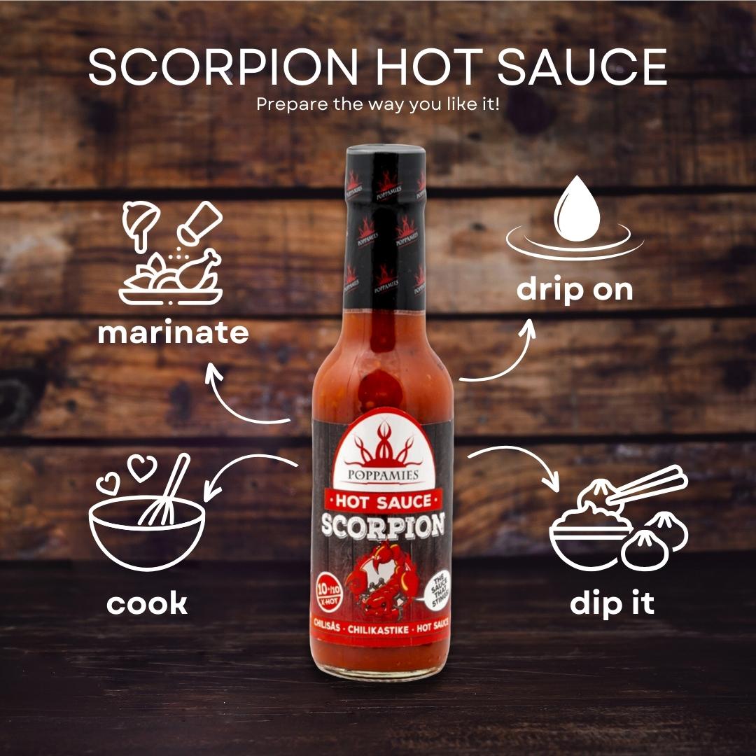 Scorpion hot sauce, vegan sauce, gluten free, lactose free